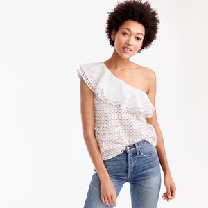 J CREW 12P Eyelet Blouse White One Shoulder Top